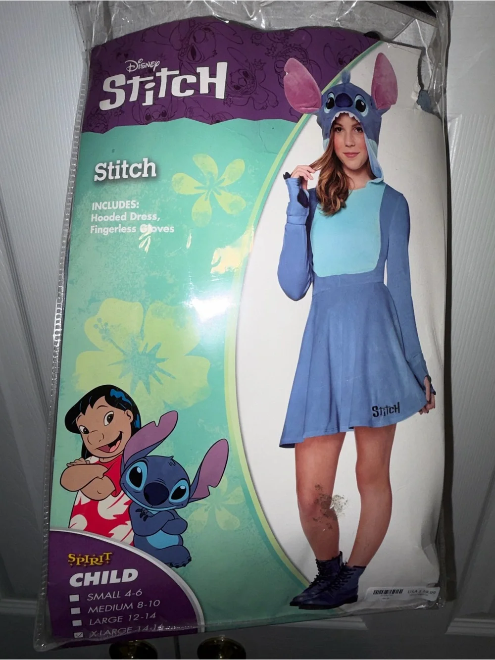 Disney Stitch Girls' Blue Hooded Dress Costume girl XL